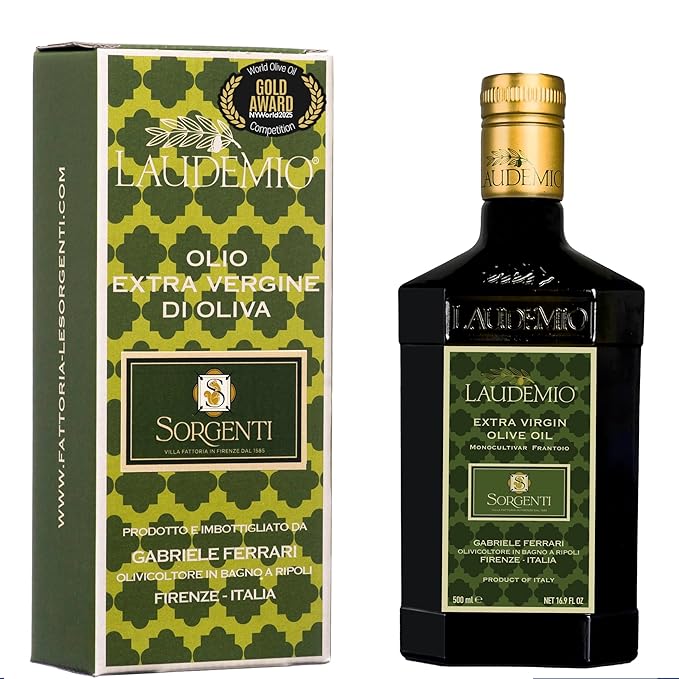 Laudemio Sorgenti, +650 mg/kg Tuscany Polyphenols Rich Extra Virgin Olive Oil, Fresh 2024-2025 Early Harvest, 2025 NYIOOC Gold Award, Frantoio Monovarietal, Lab Tested, No Pesticides, 16.9 fl oz