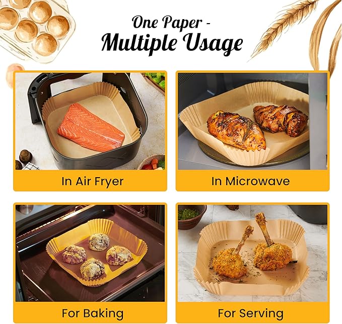 250 pcs Air Fryer Liners, Disposable Airfryer Paper Liners ??Non-Stick and Oil Proof for Easy Cleanup, Great for Oven, Pans & Baking ??8??Square for 5-8 qt Basket by Baker's Signature