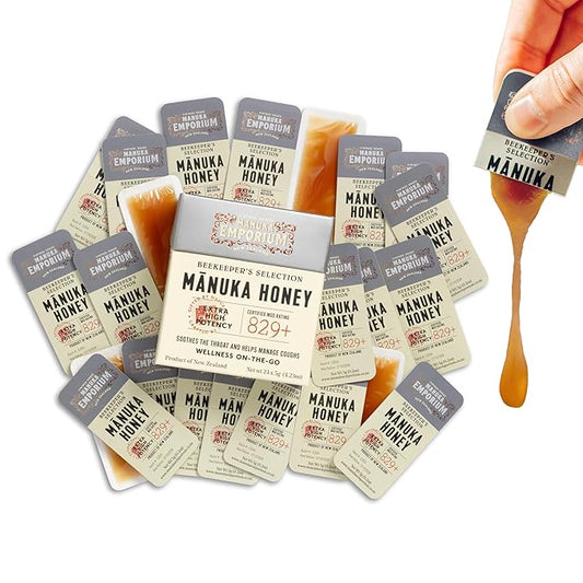 Manuka Emporium Raw Manuka Honey Packets MGO 829+ | 24 x 0.18oz Extra-Potent Snaps | Certified Monofloral New Zealand Honey | High Strength Superfood for Vitality, Recovery & Immune Support