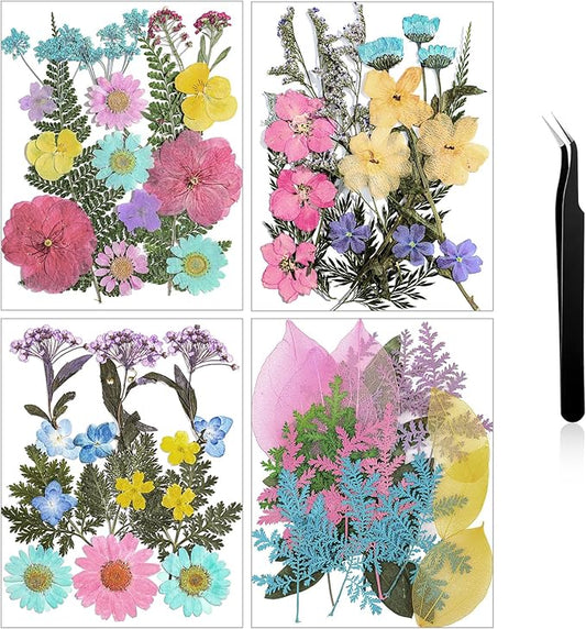 Nuanchu Pressed Flowers Bulk Dried Flower for Crafts, Dried Wildflowers Leave Natural with Tweezer for Resin Mold Scrapbooking Nail Soap Making DIY(Pastel Style,Pastel Color)