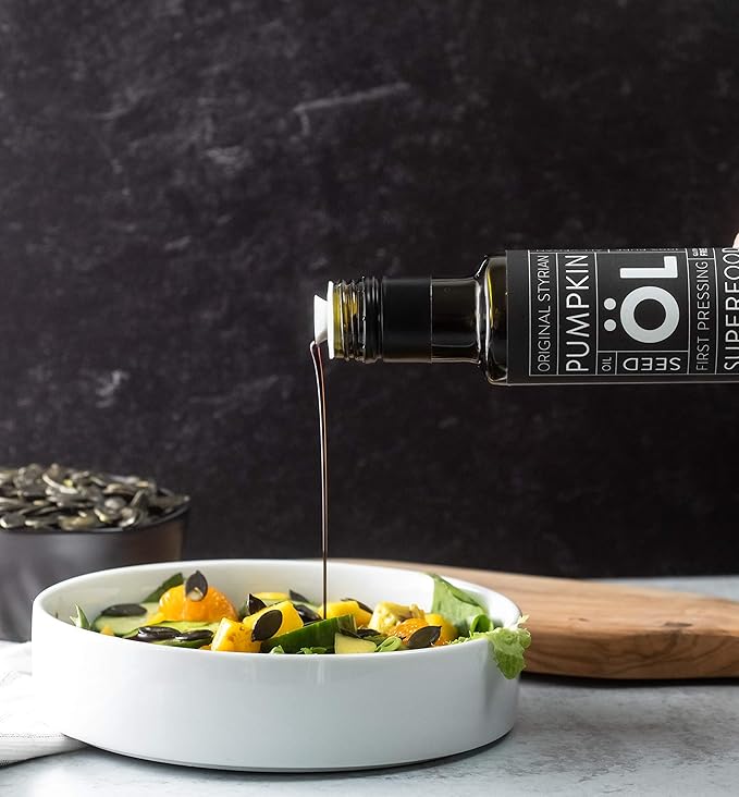 Schlacher & S철hne Styrian Pumpkin Seed Oil: 100% Pure, Cold Pressed, Non GMO, Gluten Free, Vegan, May Helps in Hair Growth, Made in Austria (8.4 FL OZ of 250 ml)