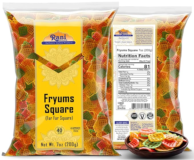 Rani Far Far / Fryums (Wheat & Tapioca Pellet) Square Shape 7oz (200g) ~ Vegan, Kosher, Uncooked, Used to Make Papad, Bhungra / Chip Snack