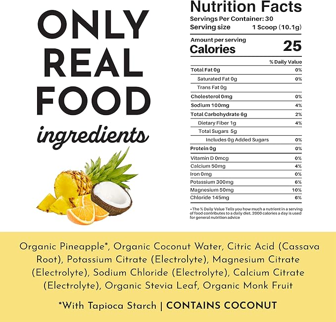 Tropical Paradise Electrolytes ??30-Serving Hydration Drink Mix with Coconut Water & Trace Minerals ??No Sugar Added, ??Pineapple Coconut Flavor