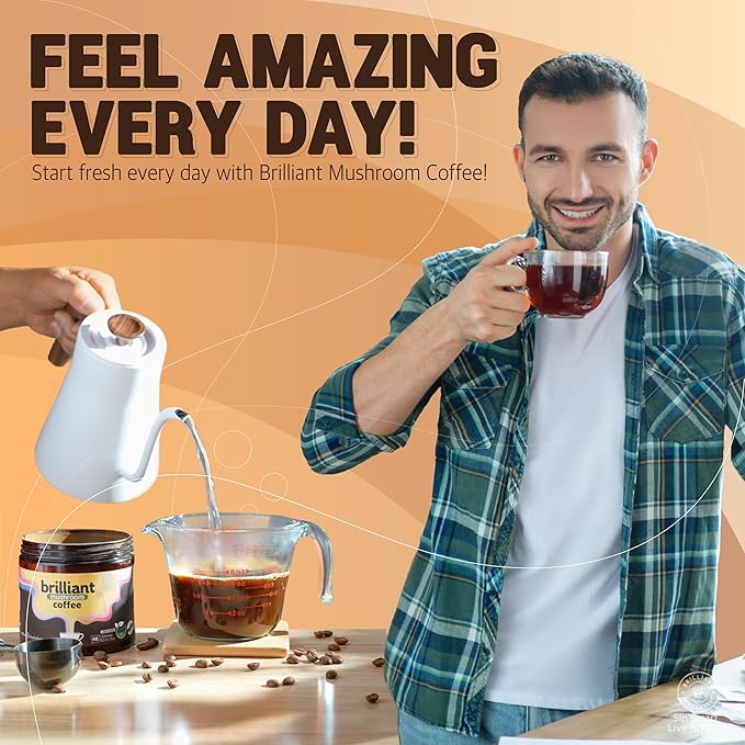 Mushroom Coffee (48 Servings) – 5 Adaptogenic Mushrooms: Lion's Mane, Chaga, Cordyceps, Reishi, Turkey Tail – Boost Energy, Focus & Immunity – 500 mg Mushrooms/Serving
