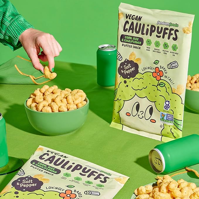 CauliPuffs - Corn, Rice, and Cauliflower Gluten Free Puffed Snack (5 x 3.0oz Bags, Vegan Salt & Pepper)