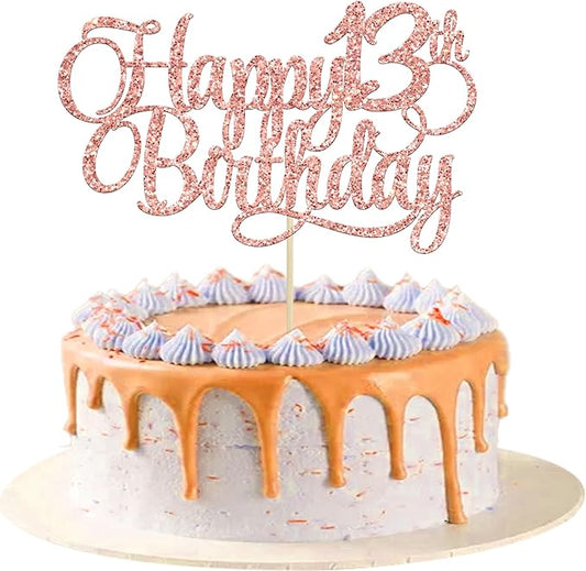 1 Pack Happy 13th Birthday Cake Topper Glitter Number 13 Thirteen Years Old Birthday Cake Pick Decoration for 13th Birthday Celebrating Anniversary Party Supplies Rose Gold