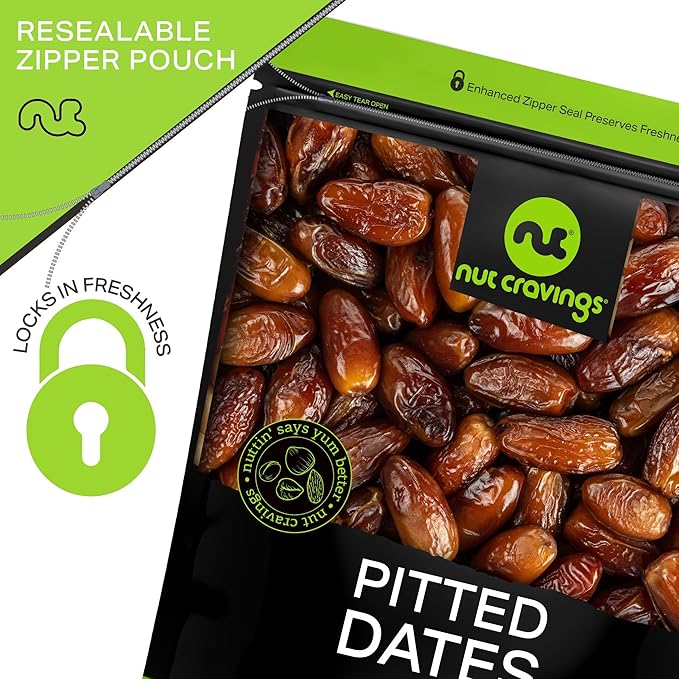 NUT CRAVINGS - Sun Dried Deglet Noor Dates Pitted, No Sugar Added, Unsulphured (16oz, 1 LB) Bulk Dry Fruits Packed Fresh in Resealable Bag - Sweet Healthy Snack, Naturally Grown, Vegan, Kosher
