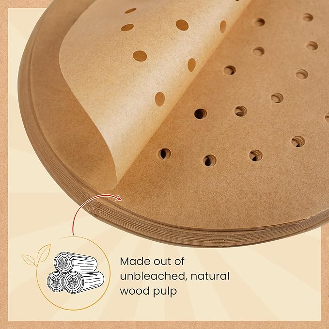 9??Steamer Paper, Air Fryer Round Parchment Paper Liners ??220pcs Unbleached Bamboo Steamer Liners ??Easy Cleanup, Will Not Burn or Curl, Non-Toxic & Convenient Packaging by Baker?™s Signature