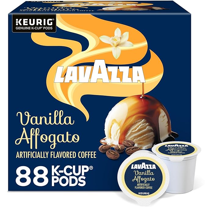 Lavazza Vanilla Affogato Coffee, Single Serve Keurig K-Cup Pods, Flavored Coffee, 88-Count Box (4 Packs of 22)