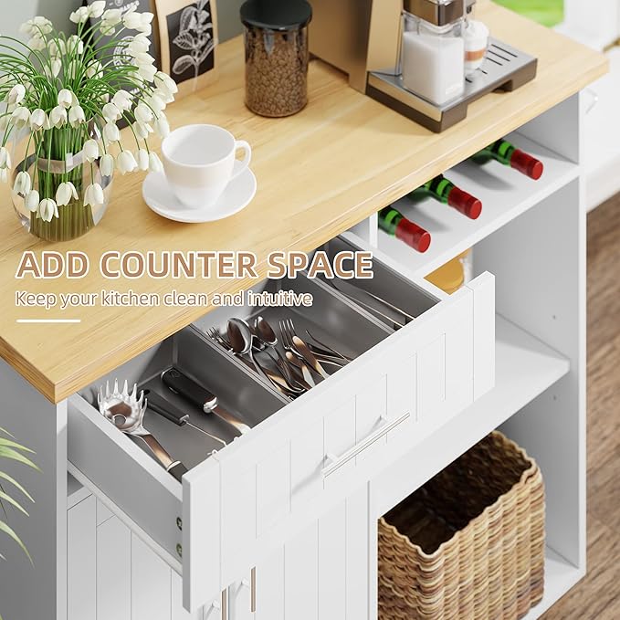 Shintenchi Kitchen Island Cart with Storage,Rolling Kitchen Island Side Table on Wheels with Large Worktop,Storage Cabinet,Towel Rack and Drawers for Kitchen,Dinning Room,Black