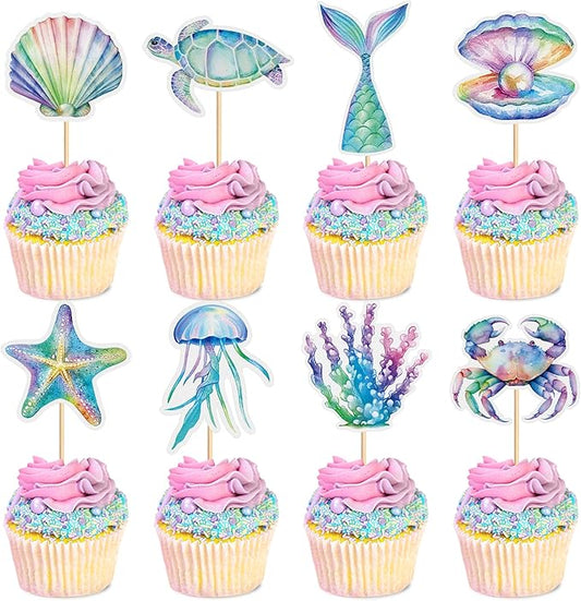 24 PCS Seahorse Cupcake Topper Ocean Themed Party Seahorse Cupcake Decorations Baby Shower Birthday Party Decorations