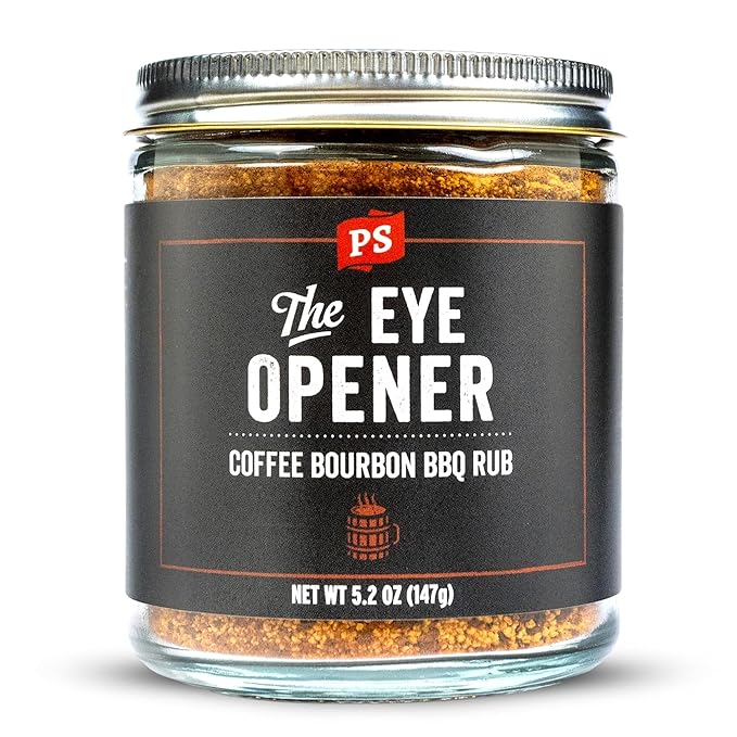 PS Seasoning The Eye Opener - Coffee Bourbon BBQ Seasonings and Rubs for Smoking, Grilling, Baking - Coffee Rub Seasoning, BBQ Rubs and Spices for Grilling Ribs, Tri Tip, Brisket, Pulled Pork, 5.2oz
