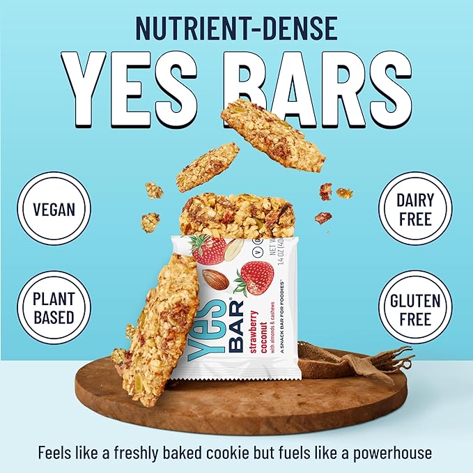 The YES Bar ??Strawberry Coconut ??Plant Based Protein, Decadent Snack Bar ??Vegan, Paleo, Gluten Free, Dairy Free, Low Sugar, Healthy Snack, Breakfast, Low Carb, Keto Friendly (Pack of 6)
