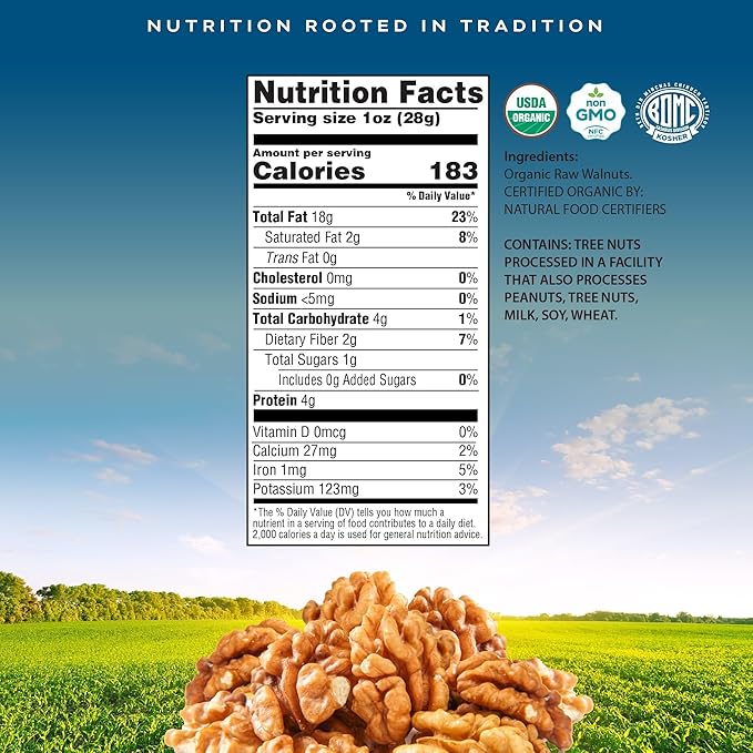 CROP BY POP - Organic Raw Walnuts Halves & Pieces (32 Oz - 2 LB) Packed Fresh in Resealable Bag - USDA Organic, Non GMO - Naturally Grown, Vegan, Kosher