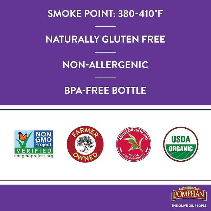 Pompeian USDA Organic Smooth Extra Virgin Olive Oil, Contains Polyphenols, First Cold Pressed, 16 Fl Oz