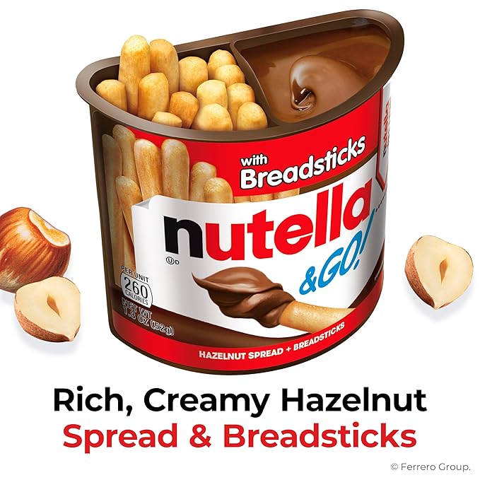 Nutella & GO! 4 Pack, Hazelnut and Cocoa Spread with Breadsticks, Snack Cups, 1.9 oz Each