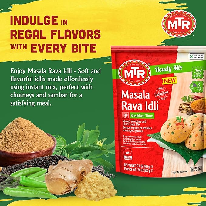 MTR Instant Masala Rava Idli Mix - Ready to Cook Authentic Indian Breakfast, Lunch, Dinner or Snack Meal - No Added Preservatives - A Quick & Easy Recipe Suitable for Vegetarians - (500g, Pack of 3)