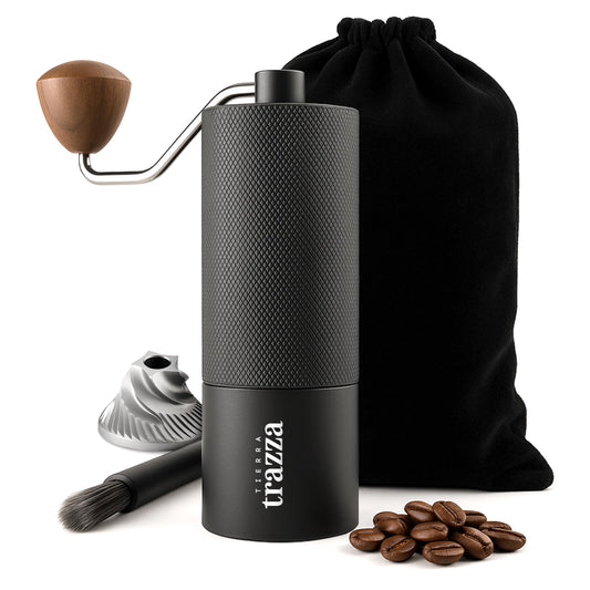 Tierra Trazza Manual Coffee Grinder, Conical Burr Coffee Grinder with Stainless Steel Burrs &