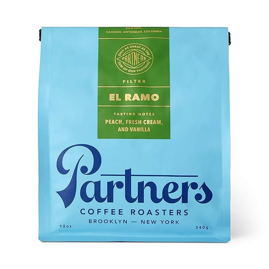 PARTNERS COFFEE ROASTERS - Whole Bean Coffee (El Ramo - Colombian, Light Roast) 12oz - Sweet, Nuanced Colombian Blend - Peach, Fresh Cream, Vanilla - Whole Coffee Beans - Roasted in New York City
