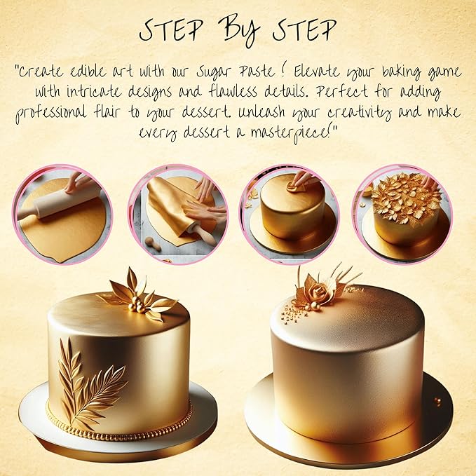 Confect Glistening Gold Fondant | Edible Metallic Fonadant | Chefs Choice Gold Fondant for Christmas Cake Decorating | Vegan, Gluten-Free, Nut-Free, Palm Oil-Free – 8.8 Oz