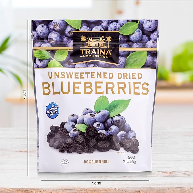 Traina Home Grown Unsweetened Dried Blueberries - Healthy & Non-GMO, Natural Sweet Flavor With No Sugar Added, Perfect Snack In Resealable Pouch (20 Oz)