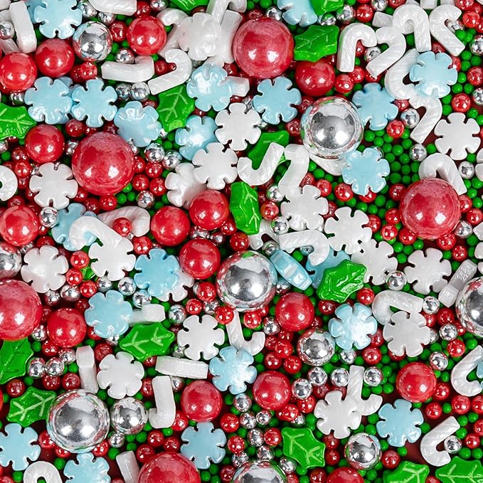 Edible Christmas Sprinkles for Cake Decorating,130gWhite and Blue Snowflake,White Candy Cane,Red Silver Pearls,Christmas Trees,Sugar Holiday sprinkle for Cupcake Toppers, Cookie, Ice Cream Decorations Winter Theme Party Supplies