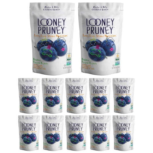 Looney Pruney Pitted Dried Prunes for the Entire Family | Always California-Grown | Kosher | No Added Sugar & No Preservatives (12 pack)