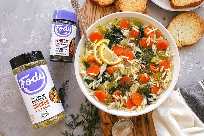 Fody Foods Cooking Bundle | Chicken & Vegetable Soup Base, Garlic & Shallot Infused Olive Oil | Low FODMAP | Gut & IBS Friendly No Onions | 10.6 Ounce, Pack of 2, 8.4 Fl Ounce, Pack of 2