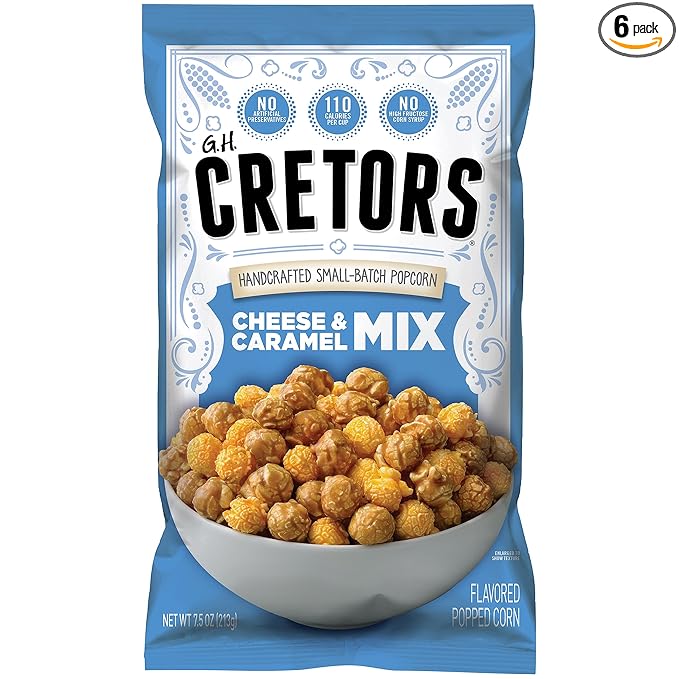 G.H. Cretors??Gourmet Caramel Corn Popcorn ??Irresistible Cheese & Rich Caramel Flavor in Convenient Individual Bags, 7.5 Oz (6 Pack)
