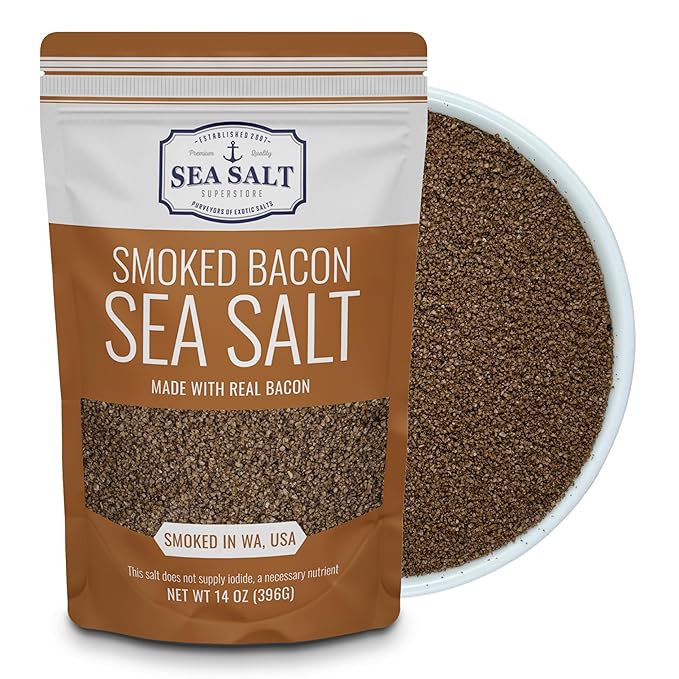 Bacon Seasoning Alderwood Smoked Sea Salt, Bacon Infused Cooking and Finishing Salt, 14 oz Bag.