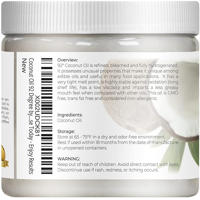 velona Coconut Oil 92 Degree 16 fl oz | 100% Pure and Natural Carrier Oil | in jar | Refined, Cold pressed | Skin, Face, Body, Hair Care | Use Today - Enjoy Results