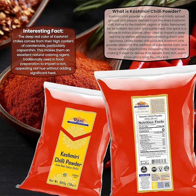 Rani Kashmiri Chilli Powder (Deggi Mirch, Low Heat) Ground Indian Spice 28oz (800g) ~ All Natural, Salt-Free | Vegan | No Colors | Gluten Friendly | NON-GMO | Kosher | Indian Origin