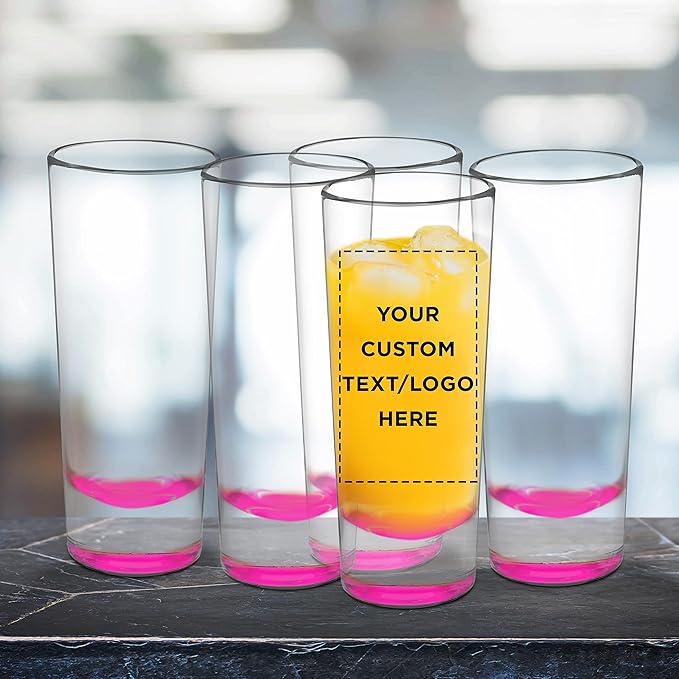 Custom Cordial Shooter Shot Glasses 2 oz. Set of 100, Personalized Bulk Pack - Great for Birthdays, Parties, Indoor & Outdoor Events - Pink