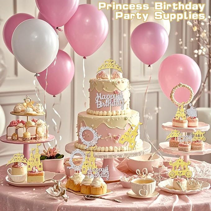 24pcs Gold Castle Cupcake Toppers Glitter Princess Prom Crown Cupcake Toppers for Princess Birthday Party Decorations Baby Shower Cake Decorations Supplies halloween party decor