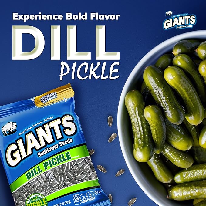 GIANTS Dill Pickle Sunflower Seeds - Sunflower Seeds Bulk, Big Sunflower Seeds to Eat, Roasted & Salted Sunflower Seeds for Eating, Pickle Flavor, 8g Protein Per Serving - 5 oz Bag (Pack of 3)