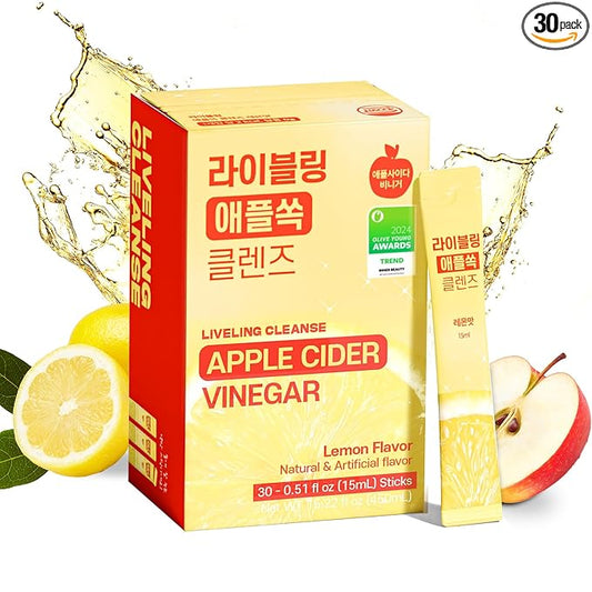 [Liveling] Apple Cider Vinegar Drink Stick ??Lemon Flavor | Supports Digestion, Daily Cleanse, Sugar-Free, Low-Calories, Portable On-The-Go Packets (30 sticks)