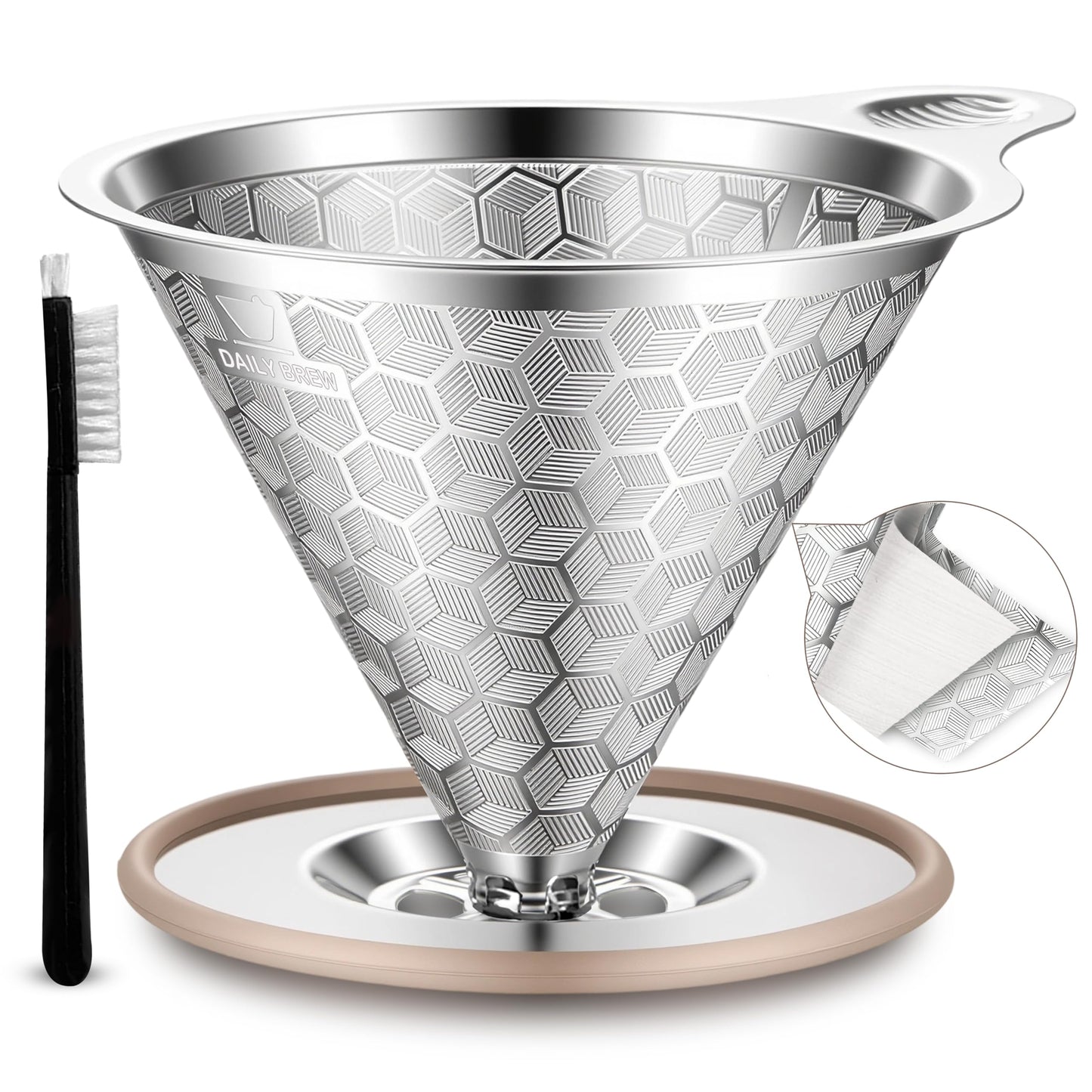Pour Over Coffee Dripper, Triple-Layer Stainless Steel 800-Mesh Filter #4