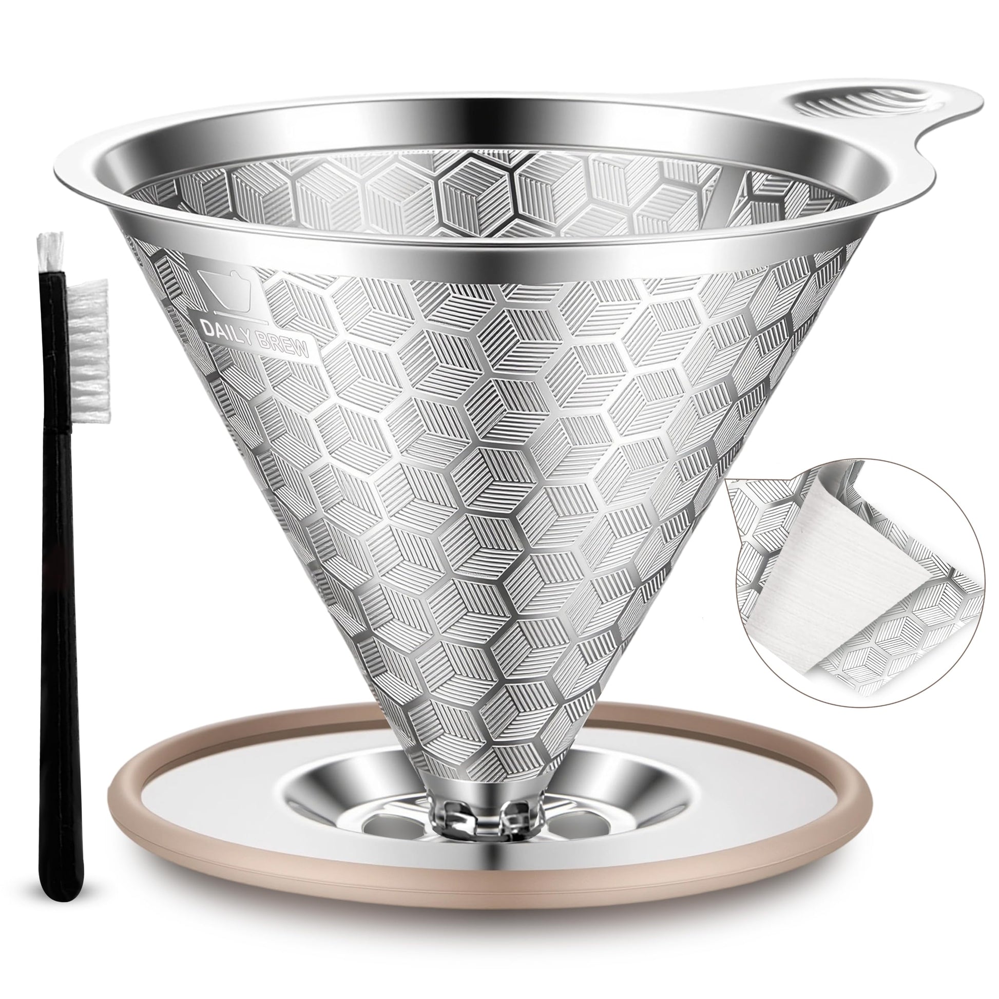 Pour Over Coffee Dripper, Triple-Layer Stainless Steel 800-Mesh Filter #4