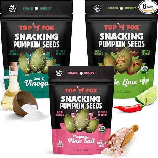 Top Fox Snacks Pumpkin Seeds to Eat (Variety, 3.5 oz) - Gluten Free Snacks, Protein Snacks, Keto Snacks, Paleo, & Vegan - Organic Pop-Roasted