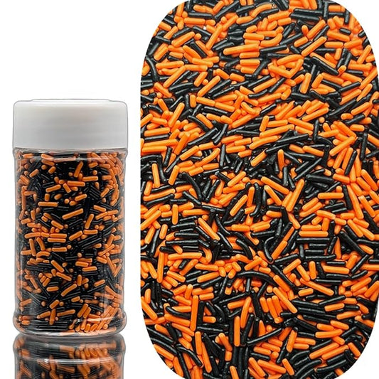 SE Si&Moos Black and Orange Sprinkles Edible Black and Orange Jimmies Soft Jimmy Sprinkles Halloween Cake Decorations Christmas Cookie Decorations for Cake Decorating,Ice Cream Toppings & Baking 2.75 OZ