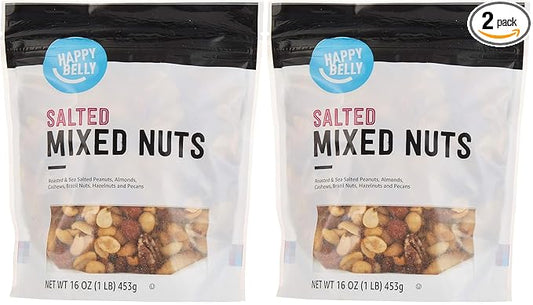 Amazon Brand - Happy Belly Mixed Nuts with Peanuts, Roasted & Sea Salted, 1 pound (Pack of 2)