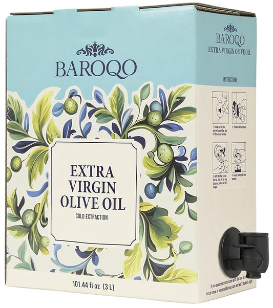 Baroqo Extra Virgin Olive Oil 3L Bag in Box Cold Pressed Olive Oil in Bulk from Greek Koroneiki Olives Robust Fruity Flavor, Fresh EVOO Ideal for Cooking and Salads