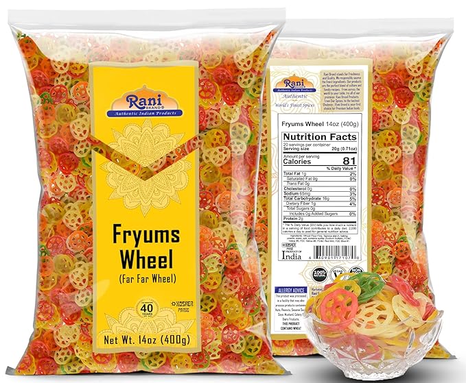 Rani Far Far/Fryums (Wheat & Tapioca Pellet) Wheel Shape 14oz (400g) ~ Vegan, Kosher, Uncooked, Used to Make Papad, Bhungra/Chip Snack
