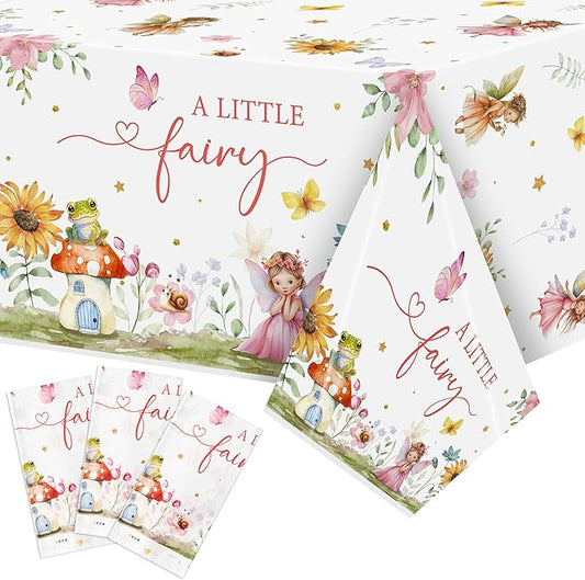 Fairy Party Tablecloths - 3Pcs A Little Fairy Party Table Covers Decorations, Floral Girls Themed Rectangular Plastic Disposable Table Cloth Decor for Kids Girls Birthday Baby Shower Supplies