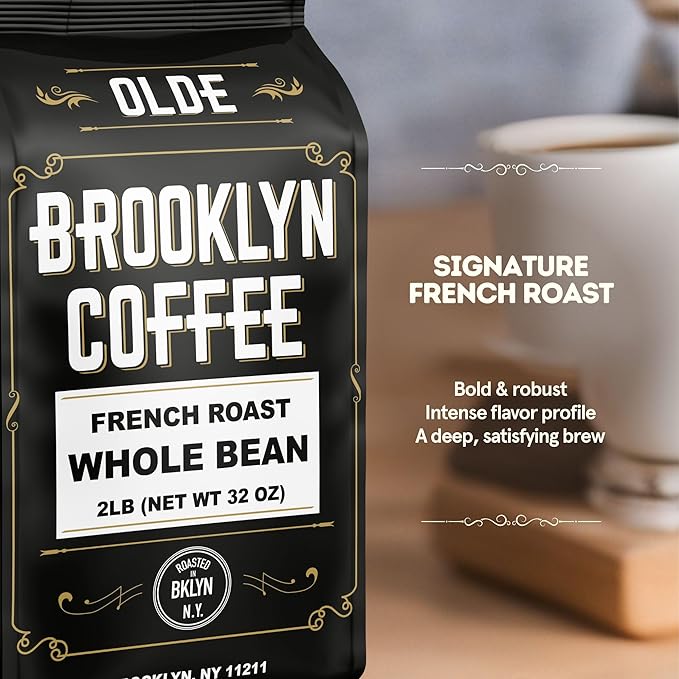 BROOKLYN COFFEE Whole Bean, French Dark Roast (2lb) Silky Smooth, Bold, Balanced - Fresh Bulk Coffee Beans Roasted Weekly in NYC