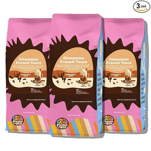 Crazy Cups Flavored Ground Coffee, Cinnamon French Toast, For Brewing Flavored Hot or Iced Coffee, 3 Pack