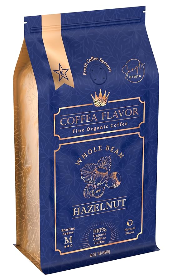 Hazelnut Flavored Whole Bean Coffee ??100% Arabica, Organic, No Artificial Sweeteners, Naturally Flavored, Medium Roast, Single Origin ??by Coffea Flavor
