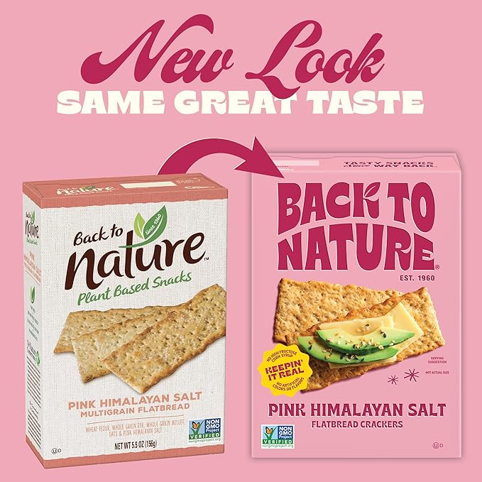 Back to Nature Pink Himalayan Sea Salt Multigrain Flatbread Crackers, Non-GMO, Vegan Friendly, Made with Wheat Flour & Whole Grains, 5oz Box