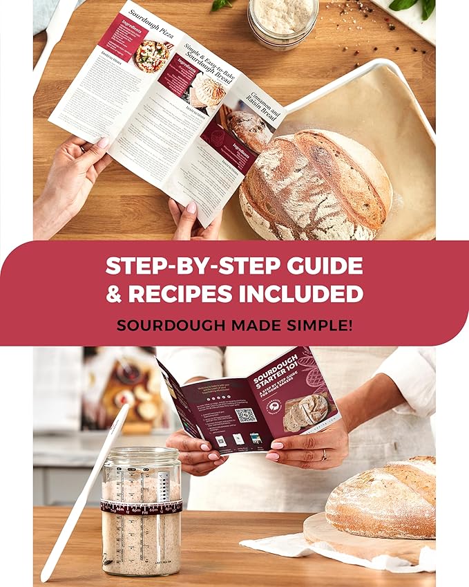 Superbaking Sourdough Starter Jar, Beginner Sourdough Starter Kit, 34oz Wide Mouth Sour Dough Glass Jar with Guides & Recipes, Sourdough Bread Baking Supplies, Sourdough Container Crock