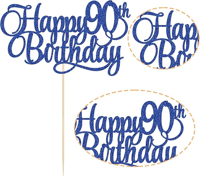 1 Pack Happy 90th Birthday Cake Topper Blue Glitter Number 90 Ninety Years Old Birthday Cake Pick Decoration For 90th Birthday Celebrating Anniversary Party Supplies